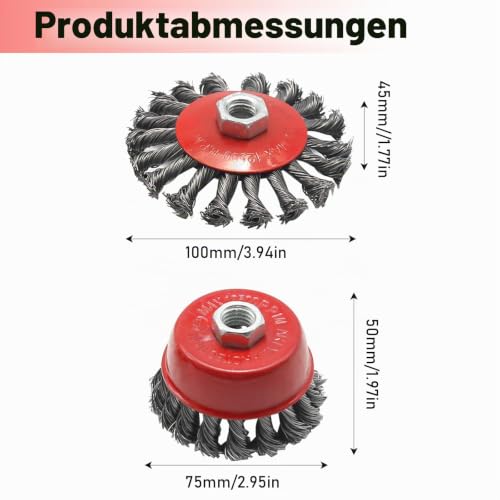 Hoypeyfiy Wire Brush Angle Grinder Twist Knot Wire Brush Set for 115 mm Grinder Angle Grinder ˜ 75 mm ˜ 100 mm M14 4-Piece Carbon Steel Wire