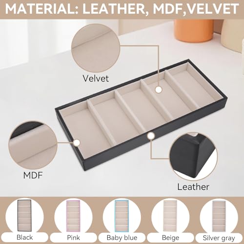 HERCHR 5 Grid Stackable Eyeglass Storage Holder Organizer, Sunglass Drawer Organizer Glasses Tray Display Case Box Eyeglasses Watches Jewelry Display for Dresser or Store Countertop Black