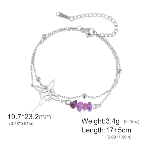 LIKGREAT Witches Knot Bracelet with Amethyst Crystal for Women sliver