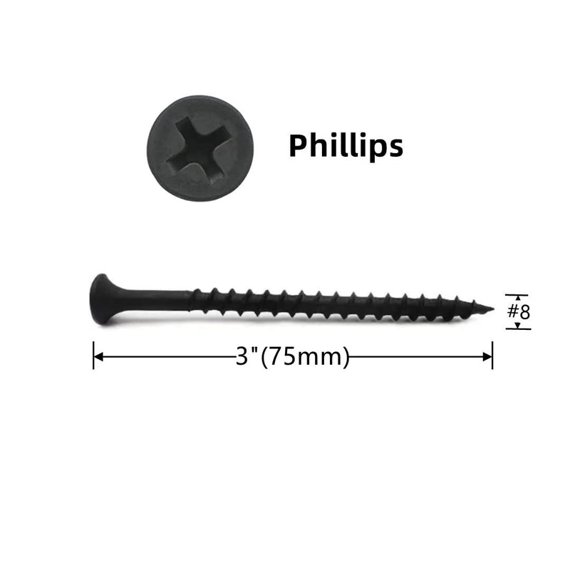 [Australia - AusPower] - Screws #8 x 3 Drywall Screws 120PCS Coarse Thread Sheetrock Wood Screws with Phillips Drive,1 LBS Flat Truss Head Self Tapping Screws Black Phosphate Coated Stainless Fast Self Tapping #8X3 