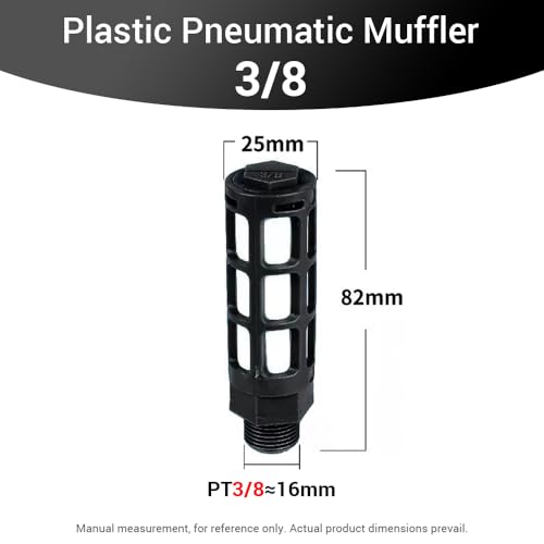 20Pcs Plastic Air Pneumatic Mufflers, Black 3/8" Male Thread Compressor Exhaust Silencer Fitting for Industrial Grade Air Compressor Tools, Automotive Workshop Air Valve Cylinder 3/8"-20pcs