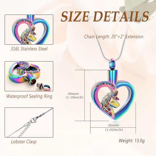 "Unicorn Heart Cremation Jewelry for Ashes for Women Men Crystal Urn Necklace Charm Ashes Holder Keepsake Gift Pendant, Metal, not"