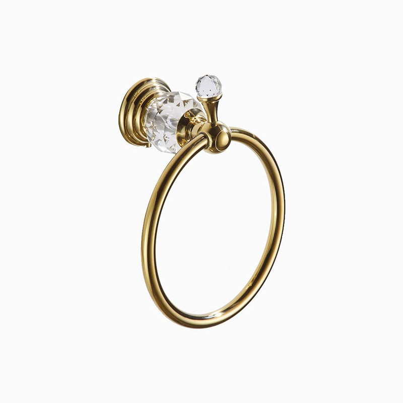 WOLIBEER Gold Towel Ring, Crystal Hand Towel Holder Polished Brass Bling Towel Bar Bathroom Accessories Wall Mounted