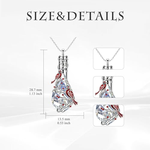 Butterfly Urn Necklace for Ashes Oxidation Crystal Teardrop Keepsake Necklace for Ashes Cremation Jewelry Memorial Gift for Women With Funnel Filler Cardinal
