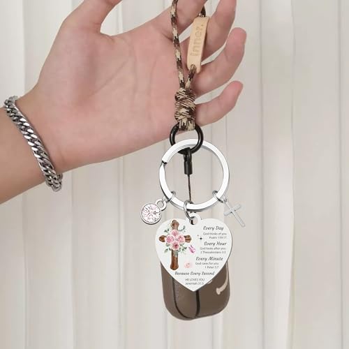 Christian Gifts Women Religious Keyring - 1 Pcs Inspirational Spiritual Baptism Gift with Bible Verse and Prayer, Pendant Cross Charm for Birthday Graduation Communion Christmas Thanksgiving