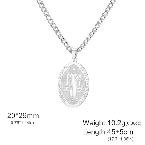 Amaxer Saint Benedict Of Nursia Necklace for Women Oval St. Benedict Medal Religious Protection Jewellery Catholic Pendant Necklace for Women Men Silver