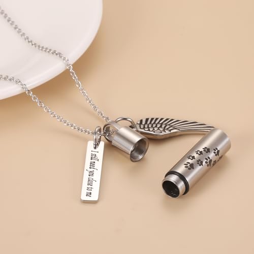 Dog/Cat Paw Print Cylinder Cremation Jewelry For Pet Ashes Keepsake Urn Necklace Women Men Memorial Pendant - I Still Need You Close To Me Silver