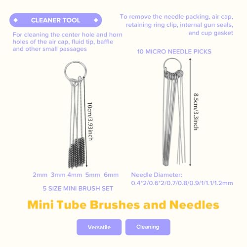 Sprayer Cleaning Kit 17 Pcs Multi-Purpose Paint- Brush Cleaner Tool with Nylon Tube Brushes and Needles