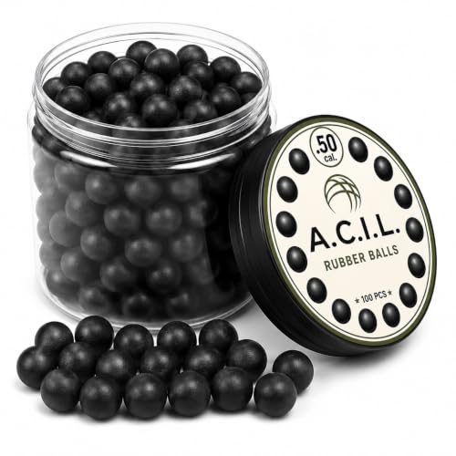 A.C.I.L. Rubber Balls .50 Cal (12.5 mm) - 100 Pieces - Approx. 1.44 g Each - High Precision Solid Rubber Balls - Durable Rounds for Training & Practice