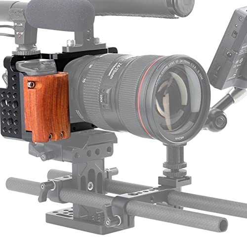 NICEYRIG Cage Kit for Sony Alpha A6300 /A6400/ A6100/A6000, with Wooden Handgrip - 109