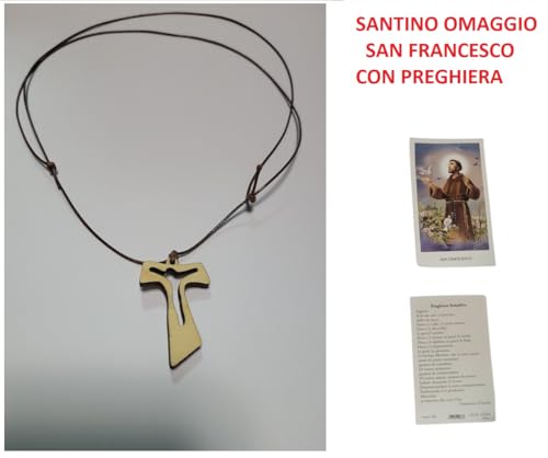 Adjustable Necklace 80-42 cm Wooden Cross 4.3 x 3 cm Perforated A1 TAO Tau of Saint Francis Pendant Rosary Mary Madonna Religious Protect Me Adjustable with Saint for Prayer