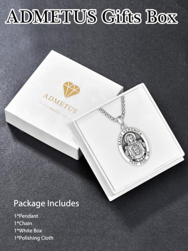 ADMETUS 925 Sterling Silver Patron Saint Necklaces 2-Medal-Saint Veronica
