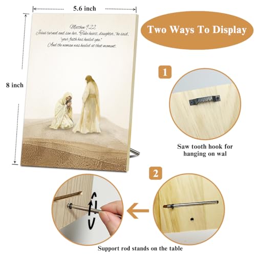 Jesus Decor Bible Verse Wood Sign, Matthew 9 : 22 Scripture Christian Home Religious Desk Decor, Inspirational Desk Decor Christian Gifts for Women Decor Wall Art -10 Jesus Matthew 9 : 22 /10