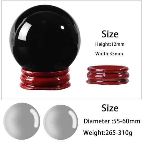 TUMBEELLUWA 2.16-2.36 Inch Black Obsidian Crystal Ball with Wooden Stand