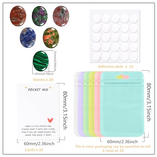 28 Sets Bulk Pocket Hug Little Oval Worry Stone Keepsake Exchange Relationship Cards for Colleagues Family Distance Social Celebration of Life Gift 28 Oval