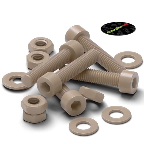 5X Caterpillar Red natural PEEK M4 x 20mm socket head screws, nuts and washers set