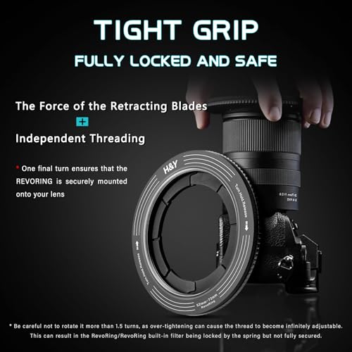 H&Y RevoRing Adjustable 52-72mm to 77mm Step Up Ring for Filters | 52-72mm to 77mm Variable Step Up Ring, Secure Turn-Hold Lock, Lens Filter Adapter Ring, Aluminum, Titanium Gray Dark Gray