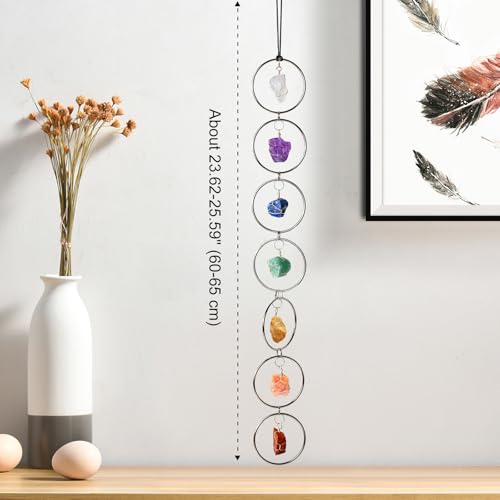 7 Chakra Wall Hanging Decor - Natural Raw Crystal Gemstone for Healing, Chakra Balancing, Meditation Gifts, Indoor Outdoor Spiritual Home Decoration (Silver Round) Silver Crystal Stone