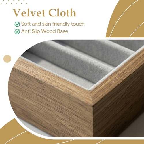 40‑Slot Bracelet Watch Necklace Jewelry Display Storage Box – Velvet Wood Tray Organizer for Bangles, Jade, Stackable for Retail Shows or Personal Use – Black