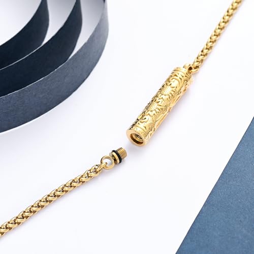 constantlife Cremation Bracelet for Ashes for Women Stainless Steel Sunflower Cylinder Urn Adjustable Link Bangle Memorial Jewelry Loved Ones Ashes Holder Keepsake Golden