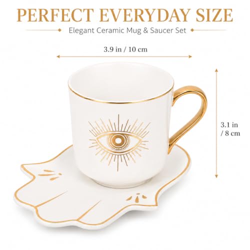 Tofficu Evil Eye Coffee Mug: Vintage Ceramic Teacup Turkish Arabic Greek Tea Server Sets Lucky Evil Eye Coffee Cup with Saucer for Cappuccino Mocha Tea Cereal Latte Mulled Wine