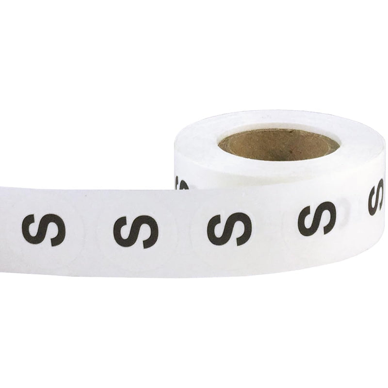 Clear Circle Small S Clothing Size Stickers - 3/4 Inch Round, 500 Clear Plastic Adhesive Labels Per Roll for Retail Apparel, Clothing Organization, and Inventory - Made in the USA
