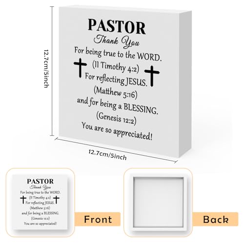Thank You Gift for Pastor Gift for Men Women Pastor Appreciation Gifts Home Office Desk Wood Sign Inspirational Gifts for Pastor Birthday Anniversary Christian Tabletop Gift Religious Scripture Gift