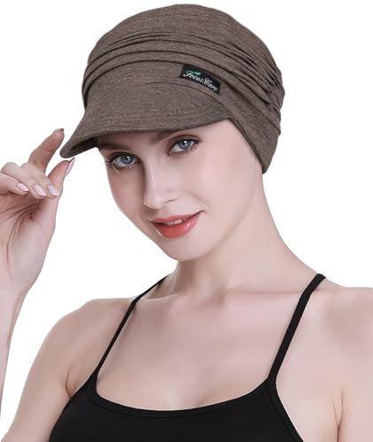 Soft Hats for Chemo, Women’s Bamboo Baseball Cap, Hair Loss Turbans Dark Brown Heather Grey