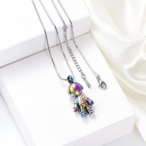 Cremation Jewelry For Ashes Cremation Jewelry Astronaut Robot Shape Urn Necklace Keychain for Ashes Memorial Keepsake Colorful-Necklace