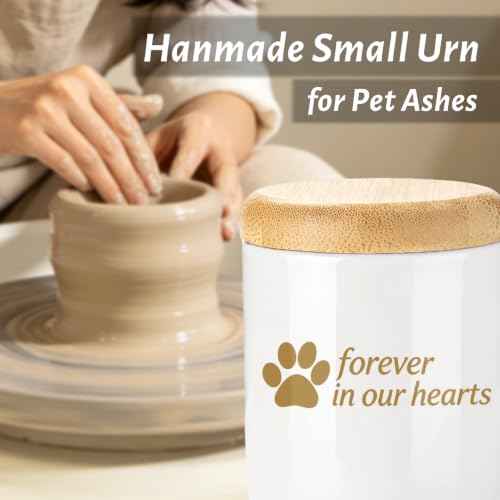 Ceramic Pet Urn for Cat Dog Ashes for Memorial Handmade Small Cat Dog Urn White Paw Print