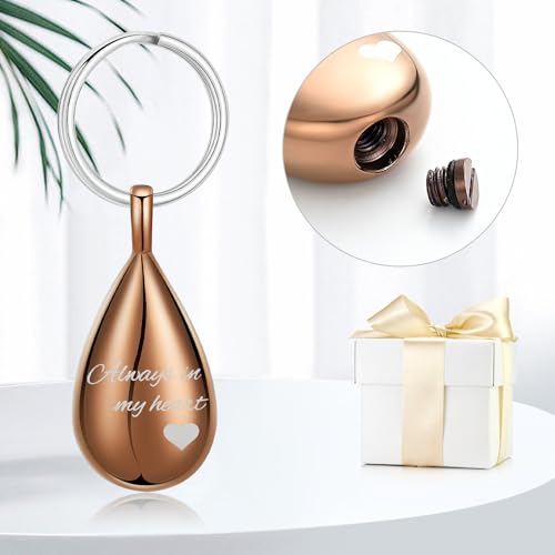 Cremation Keychain for Ashes Always In My Heart Urn Locket Cremation Jewelry Teardrop Memorial Keepsake Keychain Coffee