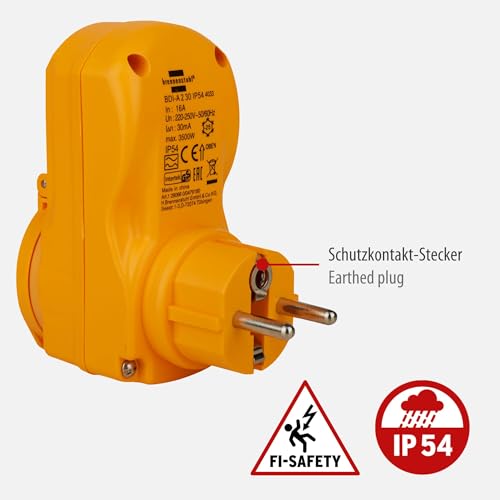 Brennenstuhl personal protection adapter BDI-A 2 30 IP54 / personal protection plug for outside (two-pole disconnection, 30mA) | Personal protection plug for outdoor use, two-pole switch-off, 30 mA 1 Stück