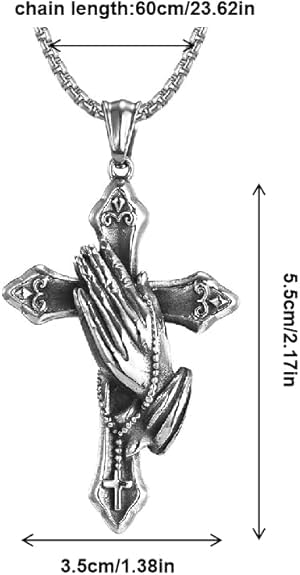 Praying Hand Cross Necklace for Men Stainless Steel Retro Small Prayer Hands Pendant Men Women for Christian Cross Jewelry Gift
