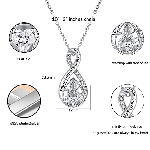 Sterling Silver Urn Necklace for Ashes for Women: Infinity Cremation Jewelry for Women - Ashes Keepsake Pendant Memorial Jewelry Gifts for A Loss of Loved Ones white