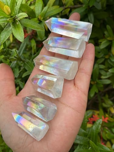 GAF TREASURES Premium Angel Aura Quartz Points, Crystal Plated Angel Aura Obelisk (1-2 oz) 1-2 oz