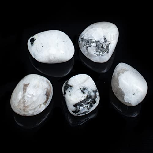 5 Pcs Rainbow Moonstone Tumbled Stones Raw and Rocks Crystals Bulk 20-25mm 5 Pcs