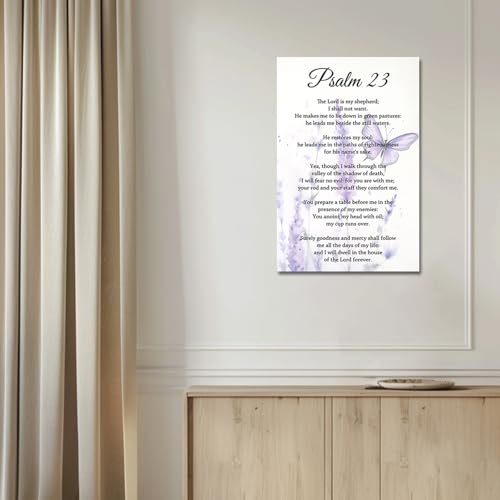 PBXBJY Christian Wall Art Psalm 23 Canvas Prints Bible Verses Poster Picture Scripture Painting Religious Artwork for Church Prayer Wall Decor Framed (Purple, (12.00" x 18.00")) Purple 18"L x 12"W