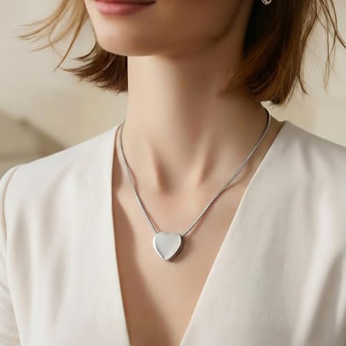 Cremation Jewelry for Ashes - Heart Urn Necklace Ashes for Women Men Cremation Locket Jewelry with Keepsake Urn Memorial Ash Silver