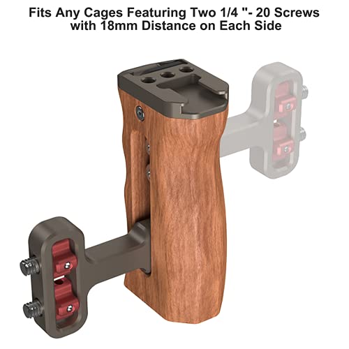 Wooden Mini Handle Side Handgrip with 1/4"-20 Screws for Digital Camera DSLR Camera Cage with Cold Shoe Mount Built-in Wrench can Up and Down Adjustable - Bronze Side Handgrip-Bronze