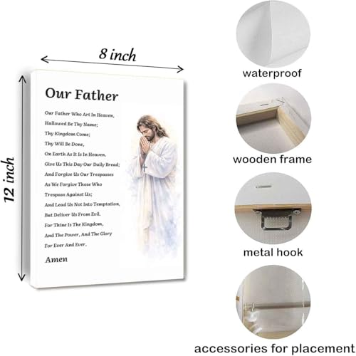 Our Father Prayer Wall Art, Lord’s Prayer Christian Canvas Print, Bible Prayer Poster, Religious Wall Decor, Faith Inspirational Artwork, Spiritual Gift for Home Living Room Bedroom Church Framed 8*12 inch Our Father Prayer 12"L x 8"W