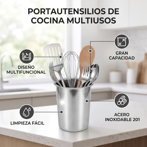 HEEPDD Stainless Steel Kitchen Utensil Holder, Countertop Organizer for Cooking Utensils, Silverware, Chopsticks, 5.4 x 3.4 Inch, 3 Pack