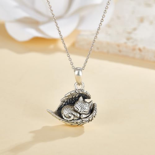 MONGAS Hummingbird/Turtle/Cat/Sloth/Cardinal/Phoenix Urn Necklace for Ashes for Women 925 Sterling Silver Cute Animal Cremation Jewelry Remembrance Gift for Loss Cat
