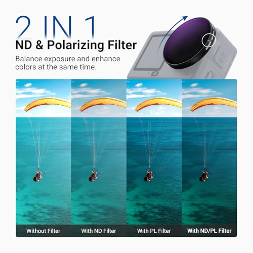 NEEWER ND/PL Filter Set Compatible with DJI Osmo Action 6 Only, ND8/PL+ND16/PL+ND32/PL+ND64/PL Polarized Neutral Density CPL Lens Filters Multicoated HD Action Camera Photography Accessories, FL-B3 4 Pack ND/PL