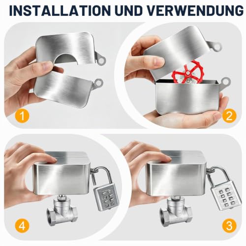 Stainless Steel Tap Lock - Lockable Theft Protection for Outdoor Taps - Fits Valve Handles 1 Inch to 2.95 Inch (25-75 mm) - For Garden, Yard and Home