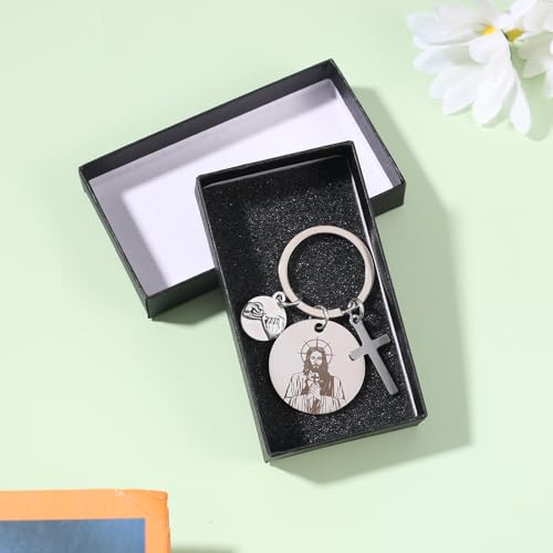 Jesus Is With You Keychain, Funny Double-Sided Cross Christian God Key Chain, Novelty Bible Verse Key Ring, Religious Gift for Women Men, Pinky Swear Charm, Inspirational Easter Baptism Accessories