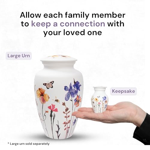 Cremation Urns for Human Ashes Adult Female | Human Urn for Ashes for Women | Decorative for Cremation, Funeral, Burial, Home | Handcrafted Keepsake - Wildflower White Wildflower Breeze Small