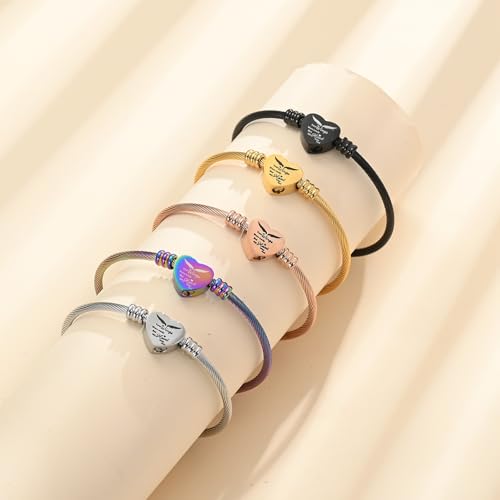 Cremation Jewelry Wing Heart Urn Bracelet for Human Ashes for Women Men Memorial Keepsake Cuff Bangle Bracelet Rainbow