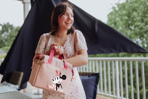 PICNIC TIME Disney Minnie Mouse On The Go Insulated Lunch Bag, Soft Cooler Lunch Box, Leak Resistant Reusable Lunch Tote, Work Lunchbox, Thermal Cooler Bag with Dual Compartments (Pink)