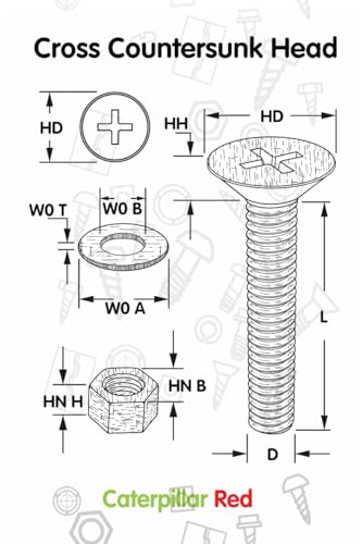 20x Caterpillar Red white PP countersunk plastic screws, bolts, M5 x 20mm nuts and washers assortment set