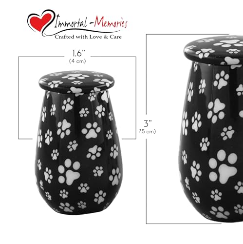 Paw Print Keepsake Cremation Urn for Pet Ashes – Small Memorial Urn for Dog or Cat Ashes, Handcrafted Aluminum Keepsake Urn for Sharing Ashes, Pet Memorial Urn with Paw Prints (Black) Black